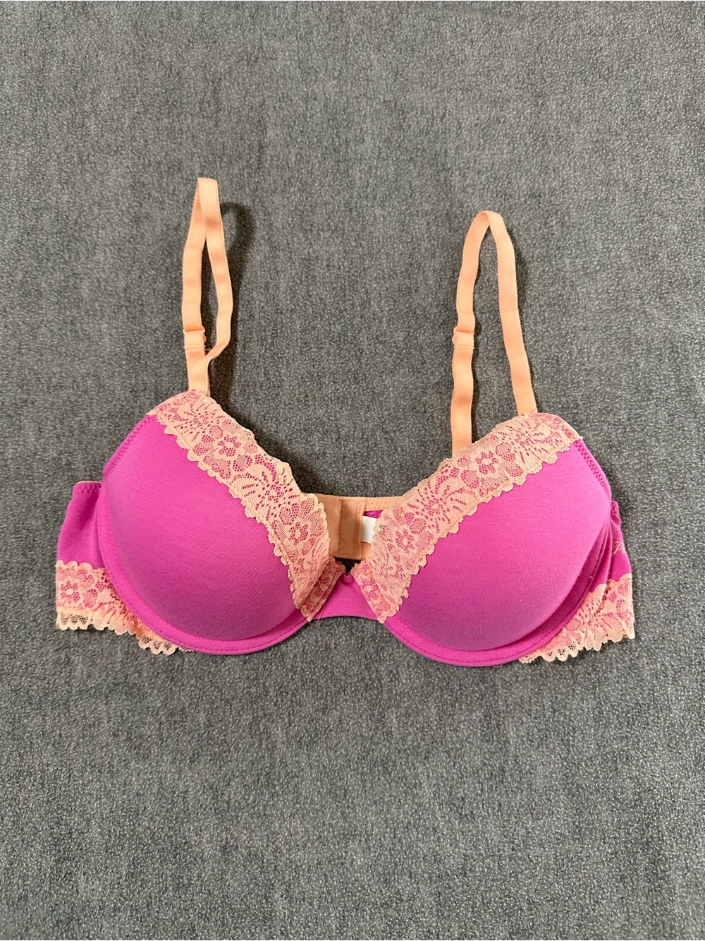 Victoria's Secret Pink Bra with Peach Lace Trim